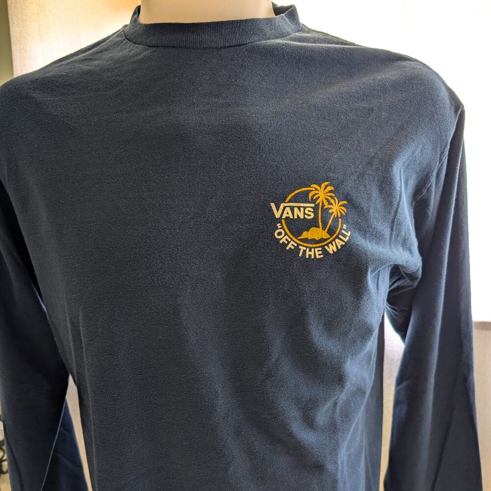 Vans "Off the Wall" Navy Long Sleeve Tee – Bold Palm Tree Graphic | Size L |